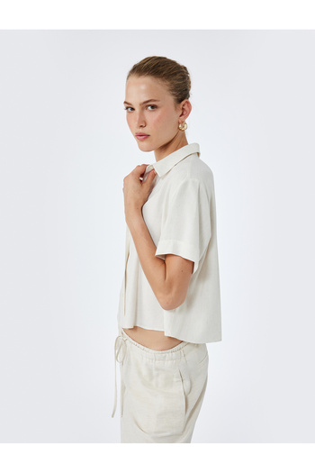 Koton Linen Blend Short Sleeve Classic Collar Crop Shirt