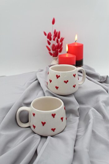 Inspire Ceramic Handmade Red Ceramic Mug Cup for 2 Persons