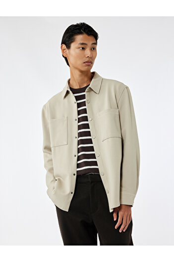Koton Regular Fit Pocket Snap Button Detailed Classic Collar Long Sleeve Shirt Jacket
