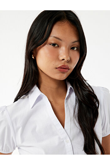 Koton Slim Fit Short Sleeve Classic Collar Buttoned Poplin Blouse