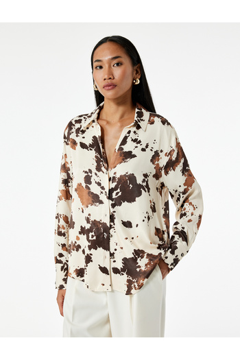 Koton Viscose Fabric Long Sleeve Patterned Satin Shirt