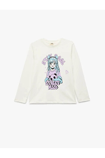 Koton Cotton Printed Ecru Girls' Long Sleeve T-Shirt 6Wkg10030Ak