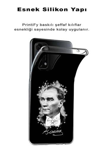 PrintiFy Tecno Camon 20 Pro İle Uyumlu Atatürk Baskılı Kamera Korumalı Şeffaf Kılıf
