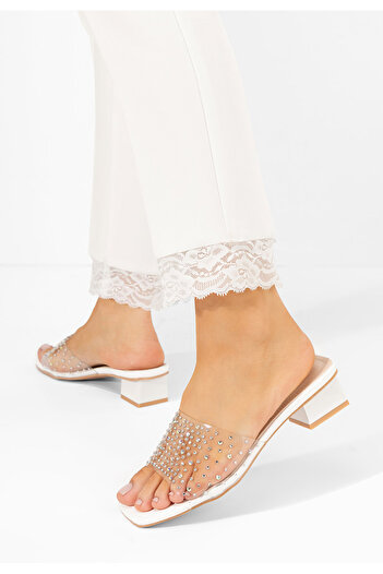 B T Shoes Concise white low-heeled slippers