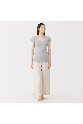 Muji Cotton Ribbed French Sleeve T-Shirt