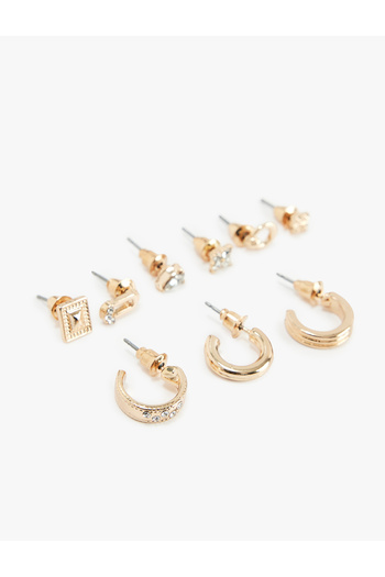Koton Stone Detailed 9-Piece Ball and Hoop Earring Set