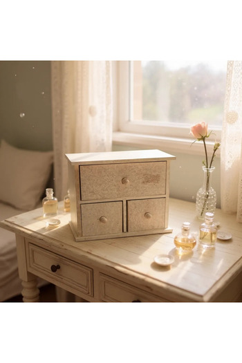 Atölye Kiraz Raw Wooden Jewelry Box |   Three Drawer Decorative Box |   23X17X17 cm