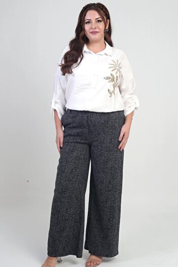 By Saygı Women's Elastic Waist Pocket Butterfly Large Size Palazzo Pants