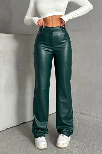 bacc Emerald Double Pocket Fit Cut Faux Leather Pants Bchn-25267542