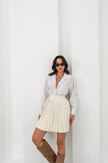 bacc Beige Pleated High Waist Skirt Bchn-25261564