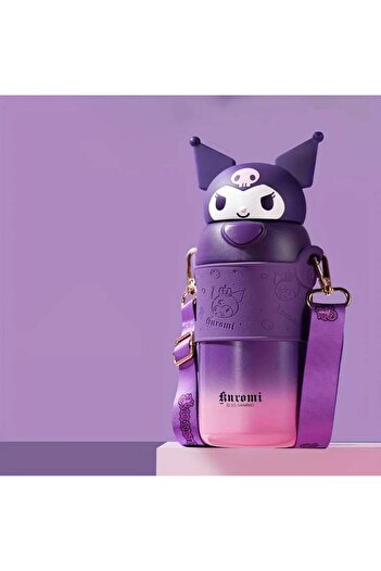 ada çanta kırtasiye Kuromi Figured Stainless Steel Thermos Flask with Straw and Strap, Water Bottle 550ml Ad93332
