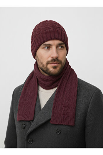 derikem Men's Wool Winter Knitted Beanie Scarf Two-Piece Set