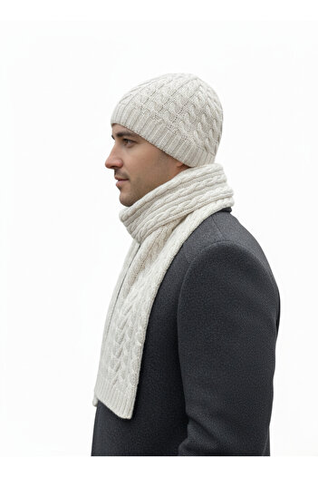 derikem Men's Wool Winter Knitted Beanie Scarf Two-Piece Set