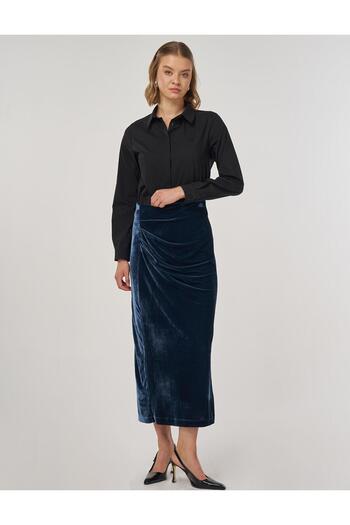 Kayra Drapeli Velvet Skirt Petrol