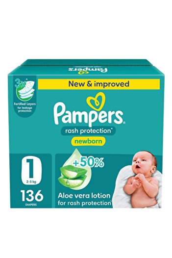 Pampers Rash Protection Taped Diapers Size 1 2-5kg - 136 Diaper