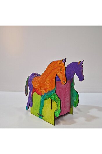 toptanetkinlikboyama Horse Figured Pen Holder Wooden Painting Set |   Educational and Fun Painting Activity for Kids |   Mdf and Other Materials