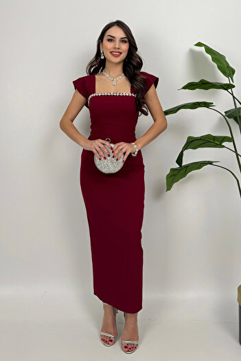 DPARİS Stone Detailed Dress with Slit on the Back
