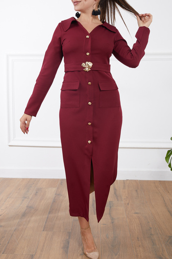DPARİS Long Dress with Belt Detail and Pockets