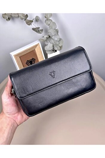 Fil Deri Genuine Leather Large Handbag with Zipper and Wrist Strap 2107