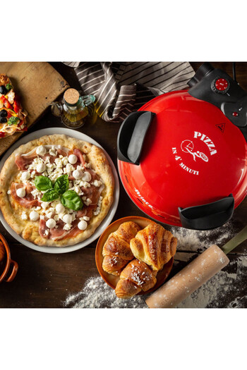 ARIETE Electric pizza oven 0909/10, 1200W, 32 cm, 400C, 5 levels, Stone plate, Nonstick, Red