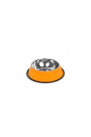 Yummie Metal Bowl for Pet Feeding with Anti-Slip Rubber Ring 18 cm, Orange