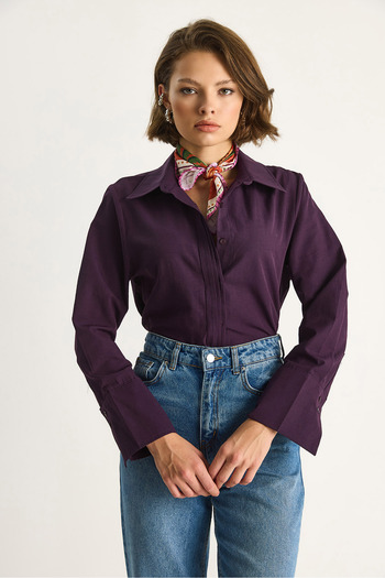 Bianco Lucci Women's Pleated Placket Detailed Wide Cuff Detailed Classic Collar Shirt 2140 60284075