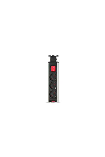 DELIGHT Distributor 3 Sockets MK04 with Child Protection, Switch, Built-in Pop-Up System, 230V, Silver