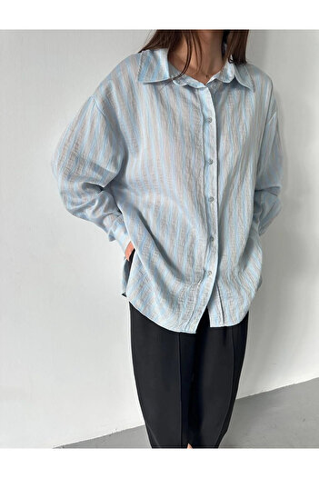 My Blog Gray Stripe Oversize Shirt - 5298