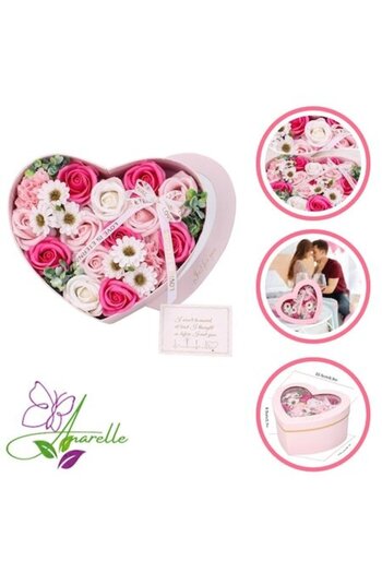 Manolex Buchet de Flori de Sapun Parfumate in forma de inima (22 cm x 20 cm x 9 cm) Cadou Elegant