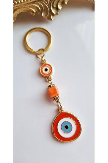 Svc Aksesuar Gift Evil Eye Beaded Orange Keychain 10.5 cm