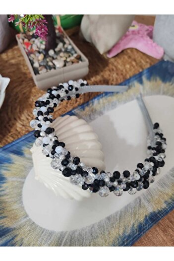 elbi bijuteri Black and White Crystal Women's Hair Crown