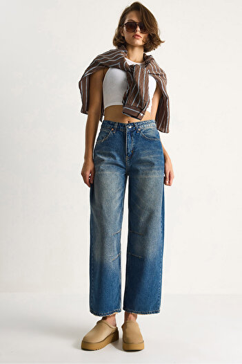 Bianco Lucci Women's Baggy Fit High Waist Straight Leg Denim Pants 5287 60284108