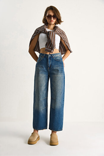 Bianco Lucci Women's Baggy Fit High Waist Straight Leg Denim Pants 5287 60284108