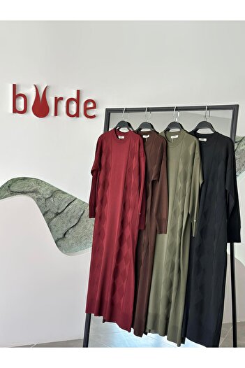 Armine Trend Baklava Desenli Merserize Elbise 25YTD958 Bordo