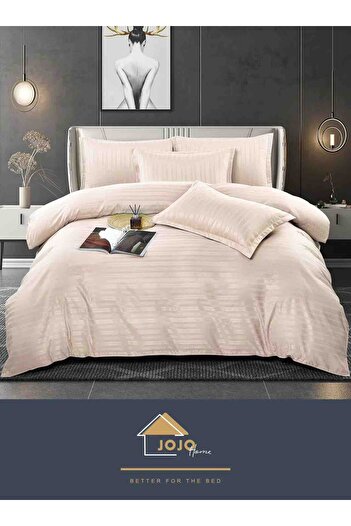 JOJO HOME Double bed linen, Deluxe fine damask, 6 pieces, fitted sheet, Cream