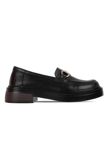 Lal Shoes & Bags Lony Women's Genuine Leather Buckle Detailed Loafer-Black