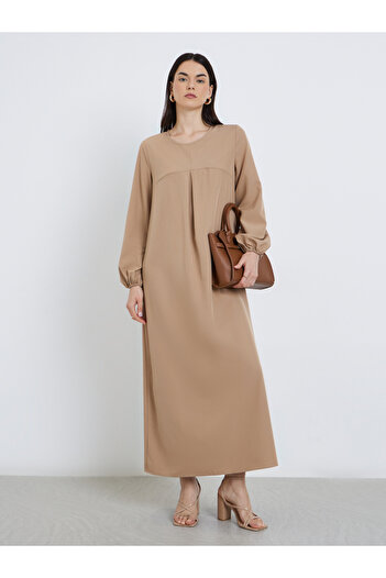 Take Two By Styli Solid Balloon Sleeve A-Line Maxi Dress