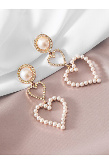 Take Two By Styli Faux Pearl Heart Drop Alloy Earrings