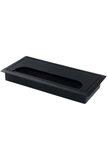 Generic ABS Table Rectangle Wire Hole Cover Outlet Port With Brush PC Desk Cable Organizer - 80x160mm Black