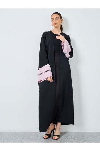Take Two By Styli Colorblock Sleeve Open Front Abaya