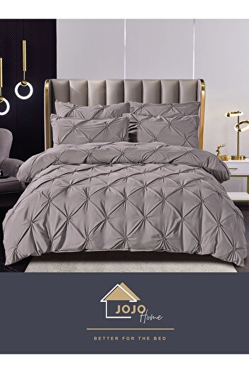 JOJO HOME Bed Linen, 6 Pieces, Embroidered Pleats, Finet Premium, Gray
