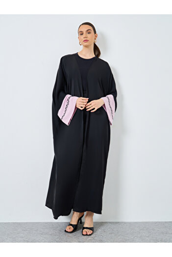 Take Two By Styli Colorblock Sleeve Open Front Abaya
