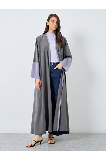 Take Two By Styli Colorblock Sleeve Open Front Abaya