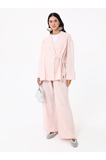 MRS. POLEEN Side Tie Double Breasted Jacket Suit - Pink - Mrs Poleen