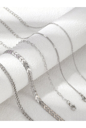 Take Two By Styli Set of 5 - Silver Assorted Chain Anklets