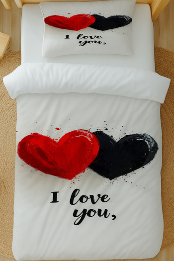 Else Dekor Love You Hearts Patterned Cotton Satin Single Duvet Cover Set 160X220Cm