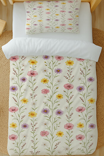 Else Dekor Colorful Flowers Patterned Cotton Satin Single Duvet Cover Set 160X220Cm