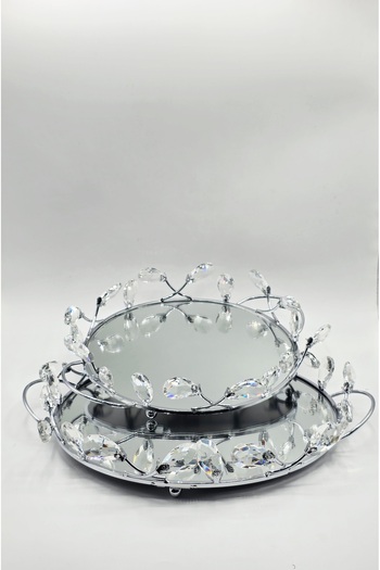 Furkan Crystal Decorative Stone Round 2-Tray Set Silver