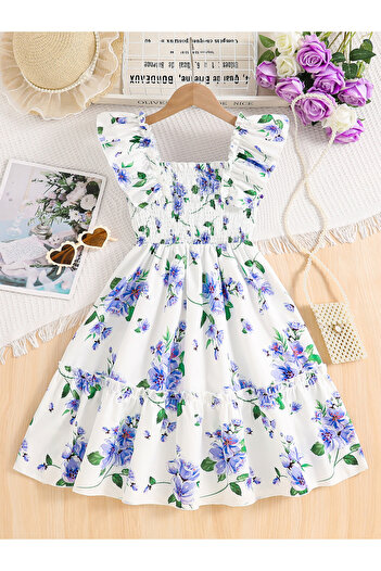 Take Two By Styli Girls Floral Print Ruffled Sleeve Dress