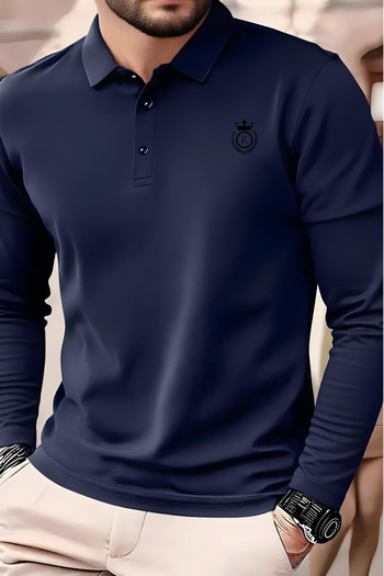 PENTHİLUS Long Sleeve 100% Cotton Regular Fit Button Polo Shirt for Men